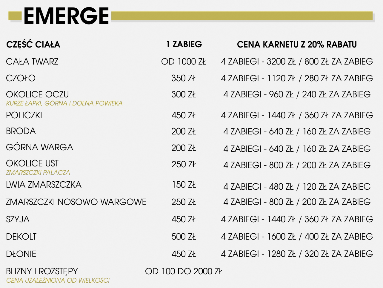 Emmerge cennik